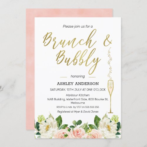 Floral Brunch Bubbly Bridal Shower Invitation