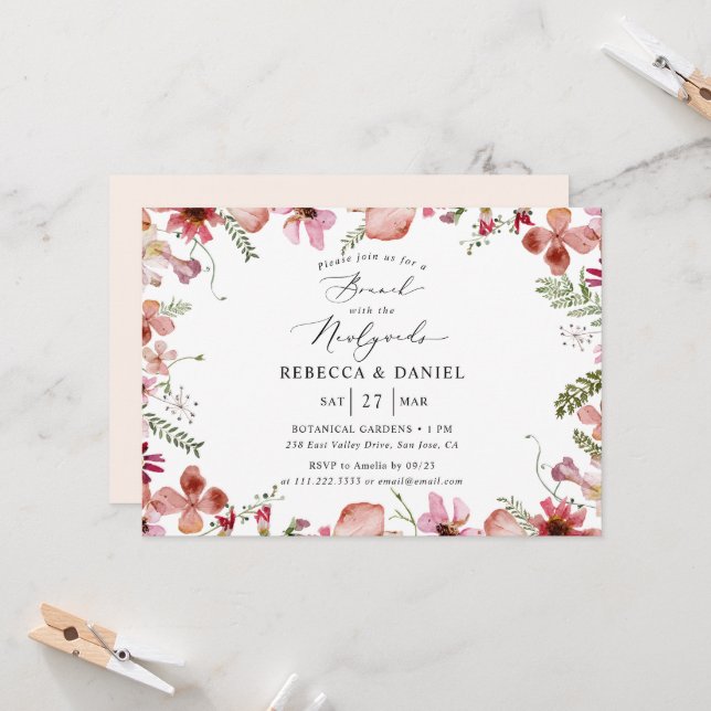 Floral Brunch With Newlyweds Wedding Invitation (Front/Back In Situ)