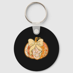 Floral Brushstroke Pumpkin Coquette Floral Lace Fa Keychain