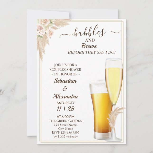 Floral Bubbles and Brews Couples Shower Invitation (Front)