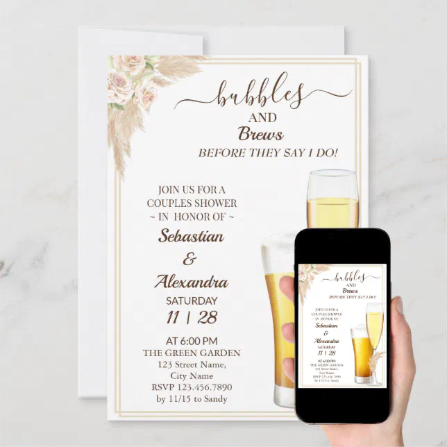 Floral Bubbles and Brews Couples Shower Invitation Zazzle