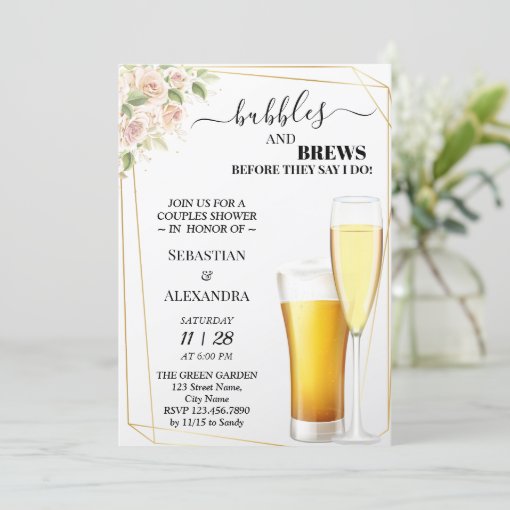 Floral Bubbles and Brews Couples Shower Invitation Zazzle