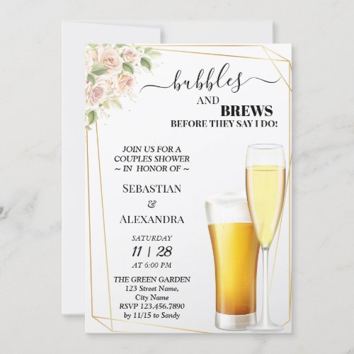 Floral Bubbles and Brews Couples Shower Invitation