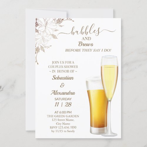 Floral Bubbles and Brews Couples Shower Invitation