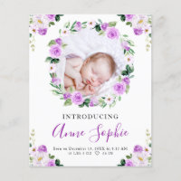 Floral Budget Birth Announcement Thank You Card