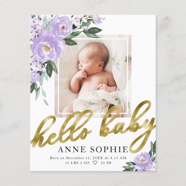 Floral Budget Birth Announcement Thank You Card (Front)