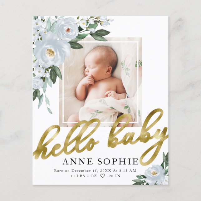 Floral Budget Birth Announcement Thank You Card (Front)