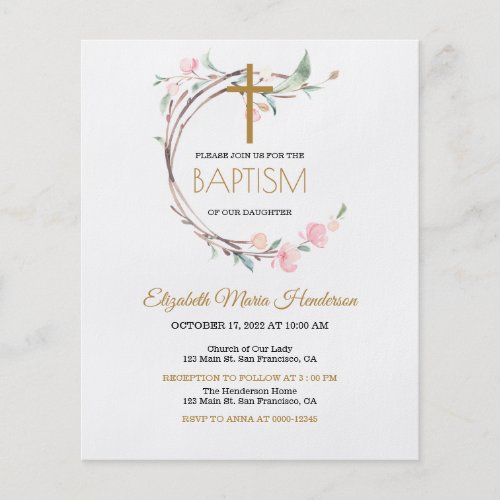 Floral BUDGETGirl Baptism Invitation Flyer