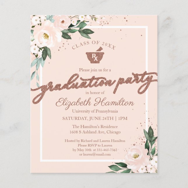 Floral Budget Invitation Pharmacy Grad Party (Front)
