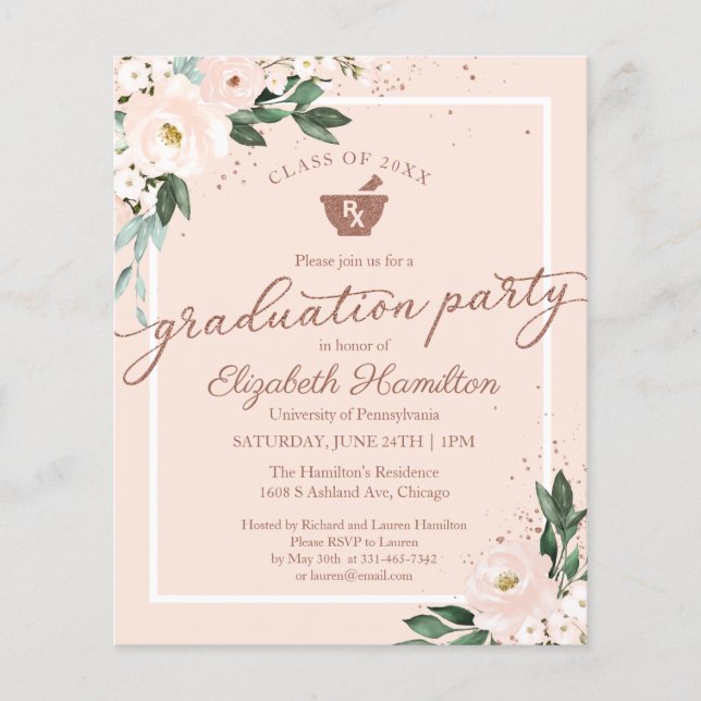 Floral Budget Invitation Pharmacy Grad Party (Front)