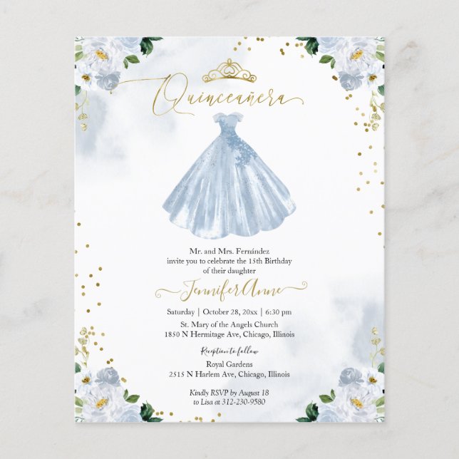 Floral Budget Quinceanera Invitation Bilingual (Front)