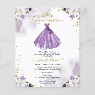 Floral Budget Quinceanera Invitation Bilingual