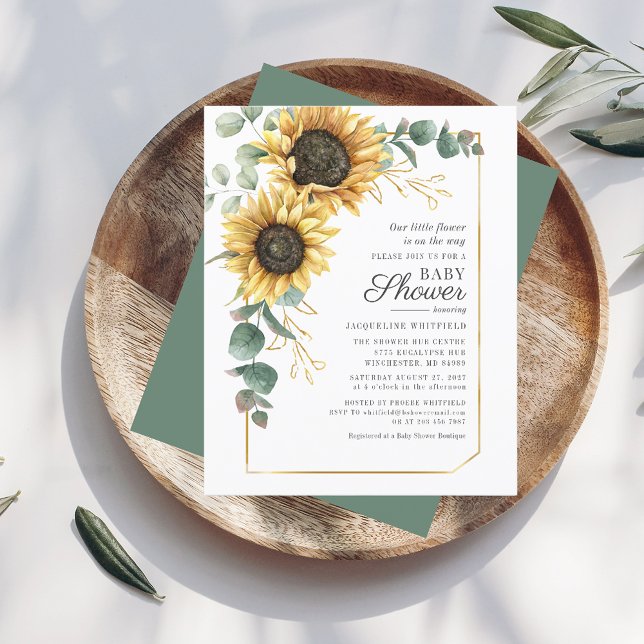 Floral Budget Sunflower Eucalyptus Baby Shower (Sunflower Eucalyptus Floral Baby Shower Invitation)