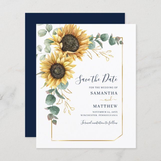 Floral Budget Sunflower Eucalyptus Save The Date (Front/Back)