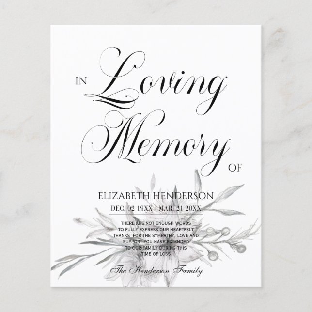 Floral Budget Sympathy In Loving Memory. Flyer (Front)