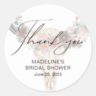 Floral Bull Skull Bridal Shower Thank You Classic Round Sticker