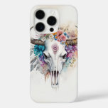 Floral Bull Skull Watercolor Art iPhone 16 Pro Case