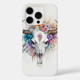 Floral Bull Skull Watercolor Art iPhone 16 Pro Case