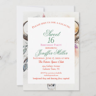 Floral Bull Skull Watercolor Art Invitation