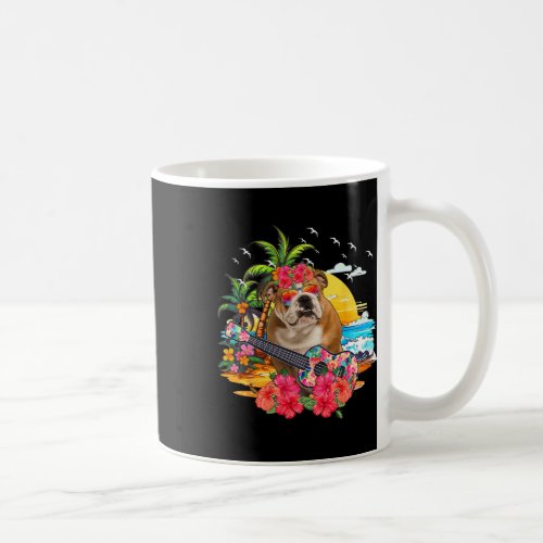 Floral Bulldog Sungles Playing Guitar On Beach  Coffee Mug