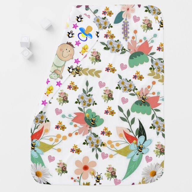 Floral Bumblebee Baby Blanket (In Situ)