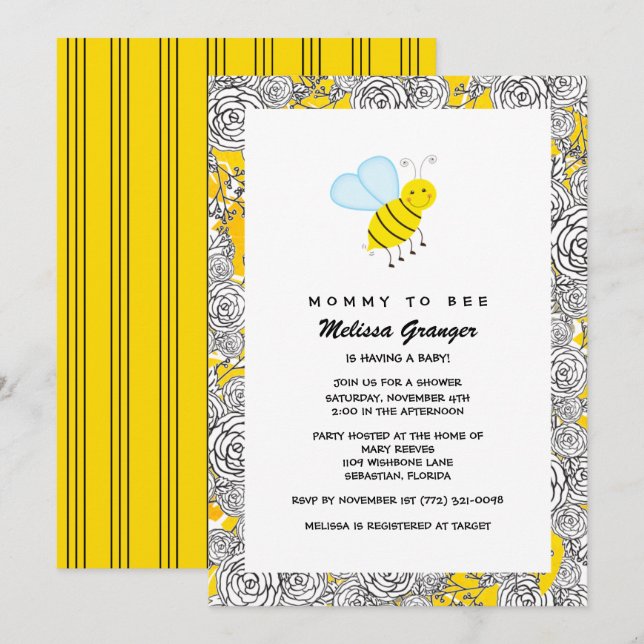 Floral Bumblebee Baby Shower Invitation (Front/Back)