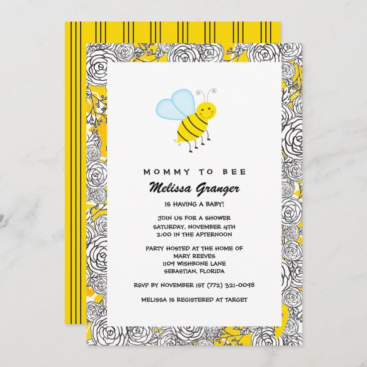 Floral Bumblebee Baby Shower Invitation Zazzle