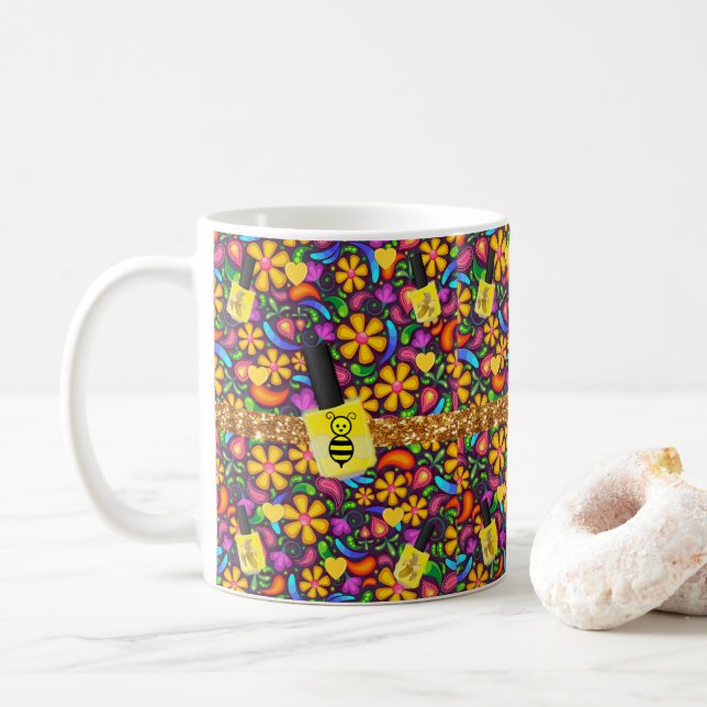 Floral Bumblebee Yellow Nail Polish Mug (With Donut)