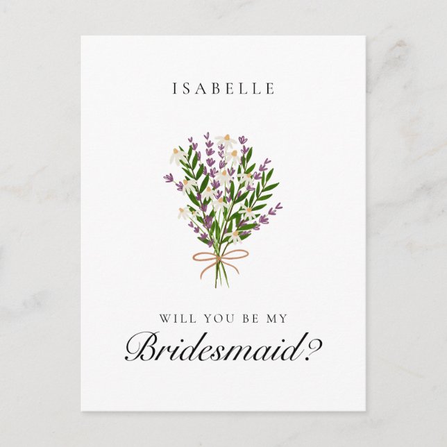 Floral Bunch Lavender Bridesmaid Proposal Postcard (Front)