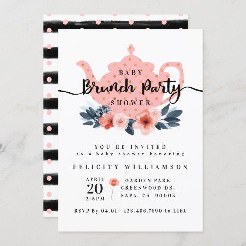 Floral Bunch Tea Party Blush Pink Baby Shower Invitation