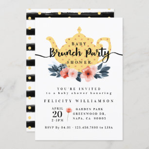 Floral Bunch Tea Party Yellow Baby Shower Invitation