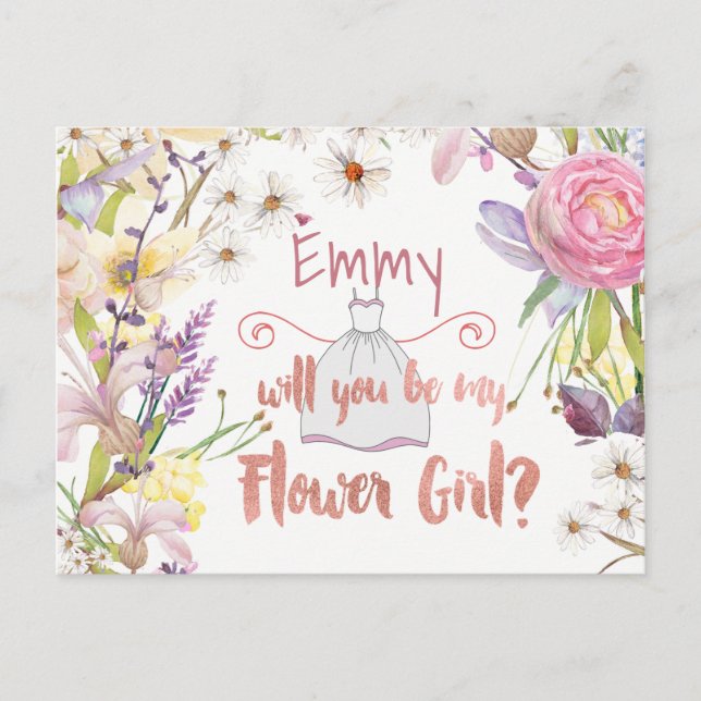 Floral Bunches Flower Girl Request Postcard (Front)