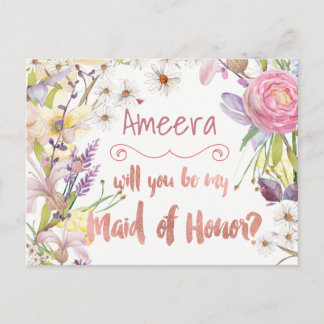 Floral Bunches Maid of Honor Request Postcard