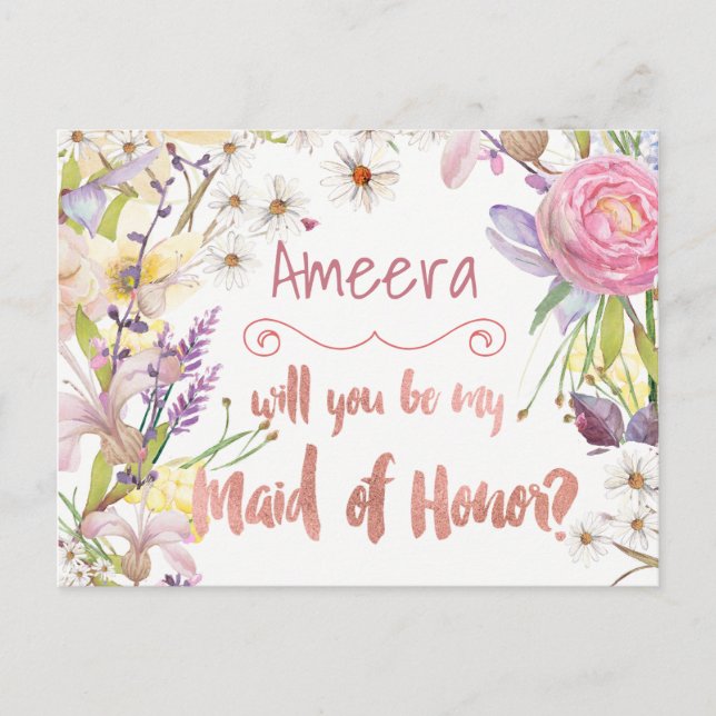 Floral Bunches Maid of Honor Request Postcard (Front)