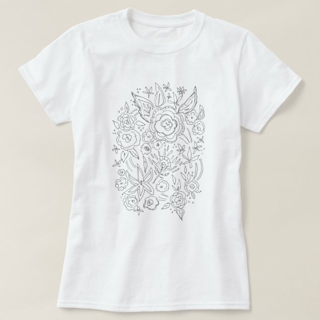 Floral Bundle Whimsical Coloring T-Shirt (Design Front)