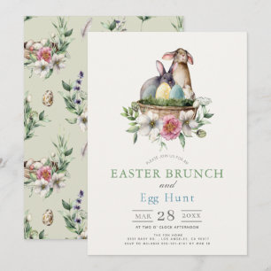 Floral Bunnies Brunch & Egg Hunt Invitation