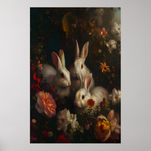 Floral Bunnies Spring Gallery, Dark Academia Poster