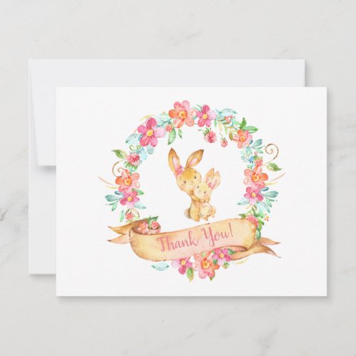 Floral Bunnies Wreath Shower Thank You Note