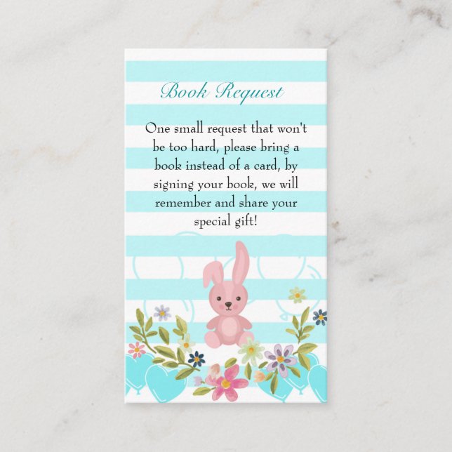 Floral Bunny Baby Boy Shower Book Request Enclosure Card (Front)