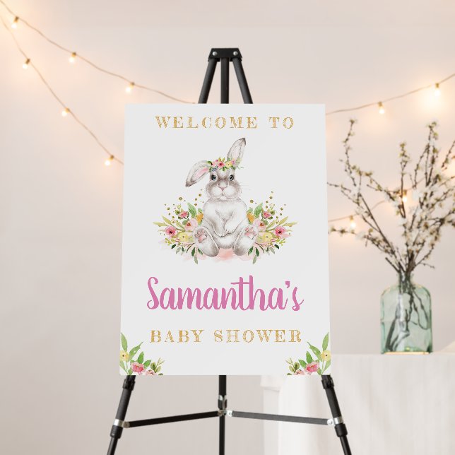 Floral Bunny Baby Shower Welcome Sign (In Situ (Stand))