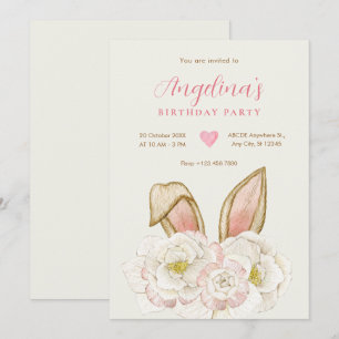 Floral bunny birthday invitation
