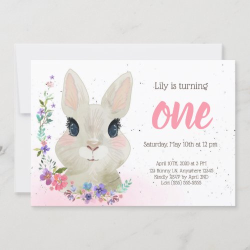 Floral Bunny Birthday Party Invitation  Easter