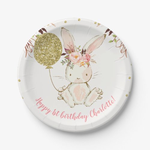 Floral Bunny Birthday Party Paper Plate