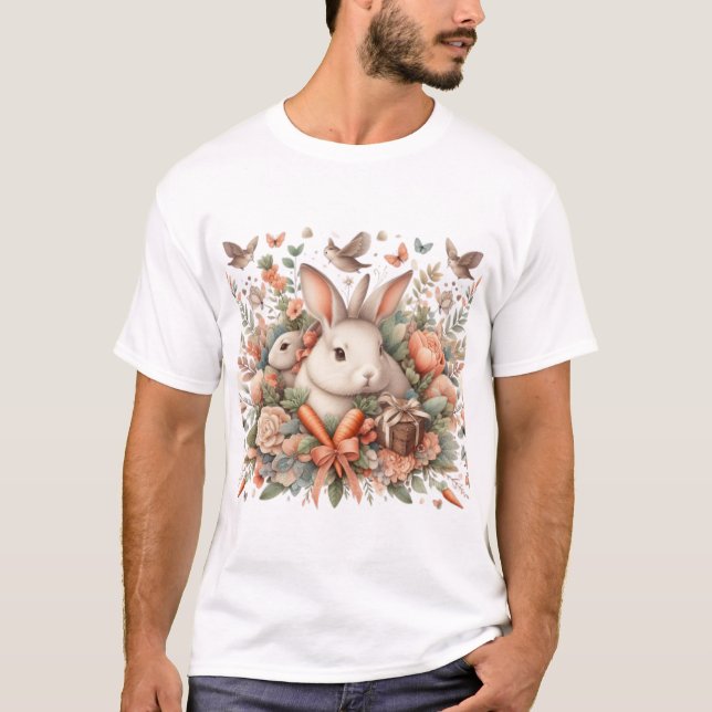 “Floral Bunny Bliss – Cute Rabbit Garden T-Shirt” T-Shirt (Front)