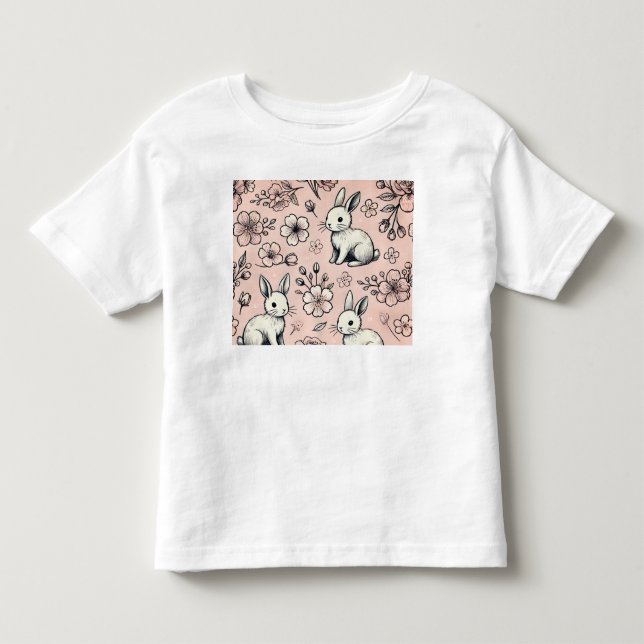 Floral Bunny Doodle T-Shirt | Cute & Cozy Spring D (Front)