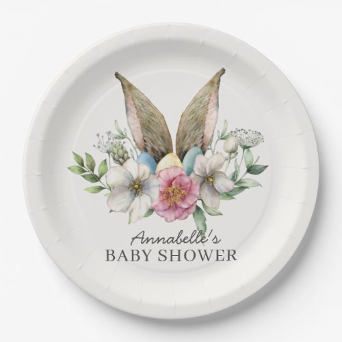 Floral Bunny Ear Baby Shower Paper Plate