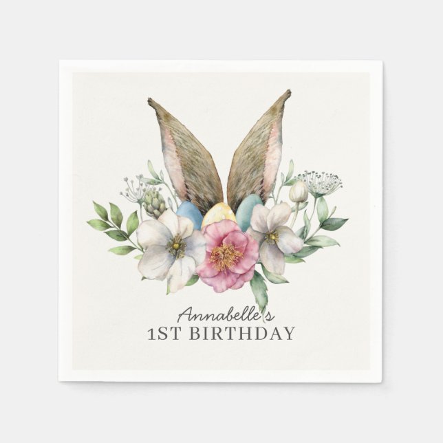 Floral Bunny Ear Birthday Napkins (Front)