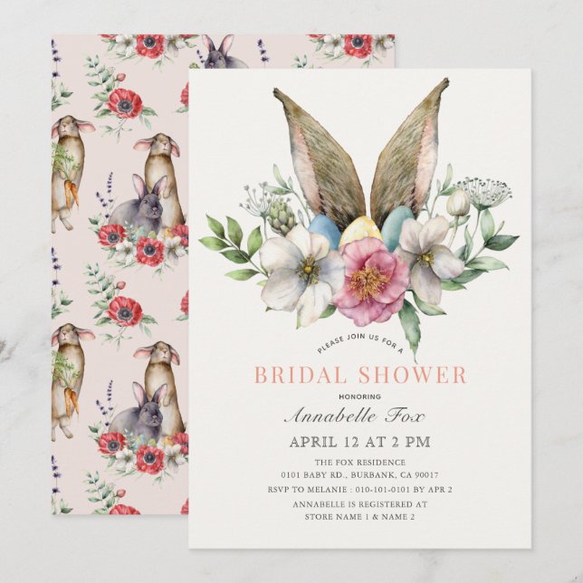 Floral Bunny Ear Bridal Shower Invitation (Front/Back)