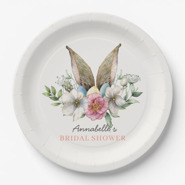 Floral Bunny Ear Bridal Shower Paper Plates (Front)