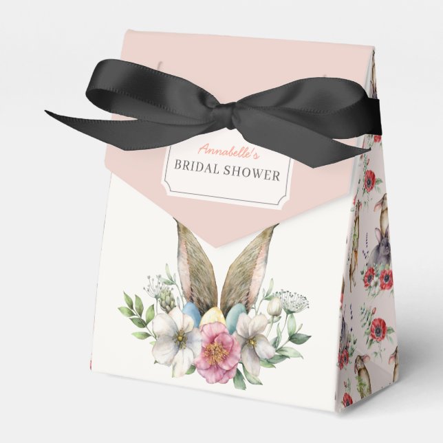 Floral Bunny Ear Bridal Shower Pink Favor Boxes (Front Side)